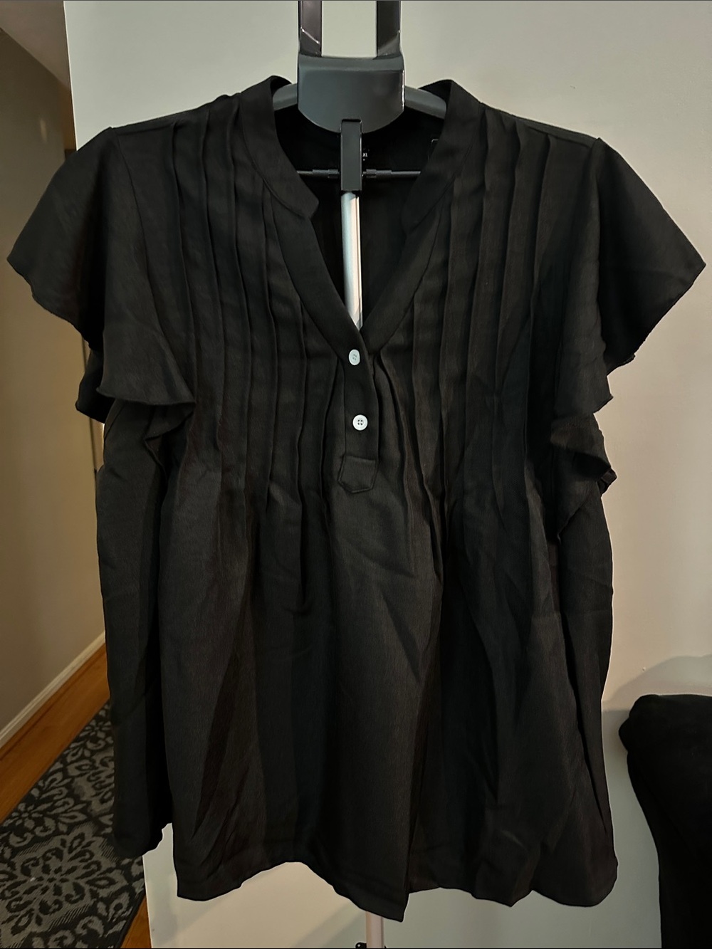 SHEIN Black Pintuck Flutter Sleeve Blouse 4X